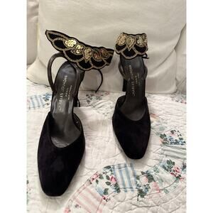 VINTAGE CHARLES JOURDAN PARIS SEQUIN ANKLE STRAP PUMPS SANDALS 4" HEEL SIZE 7B